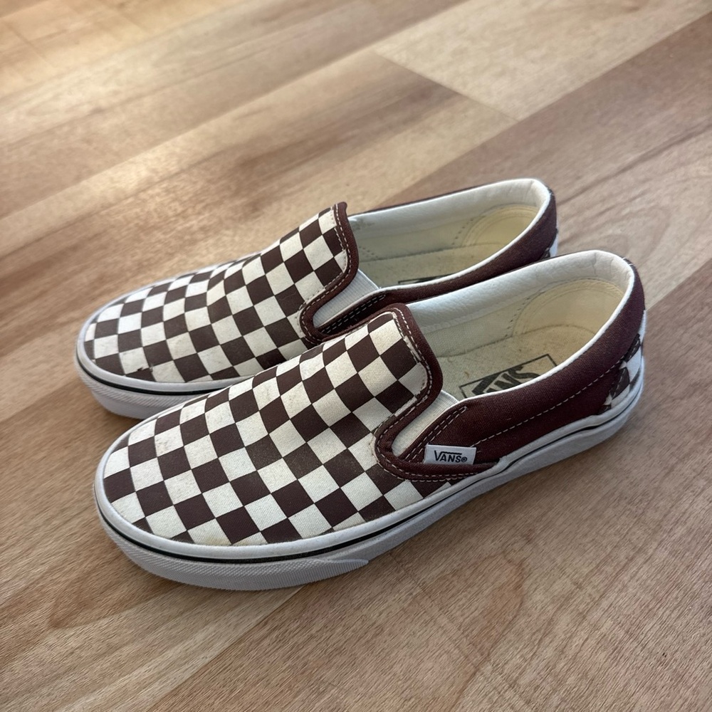 Vans Classic Slip-On Checkerboard Sneakers - Brown/White